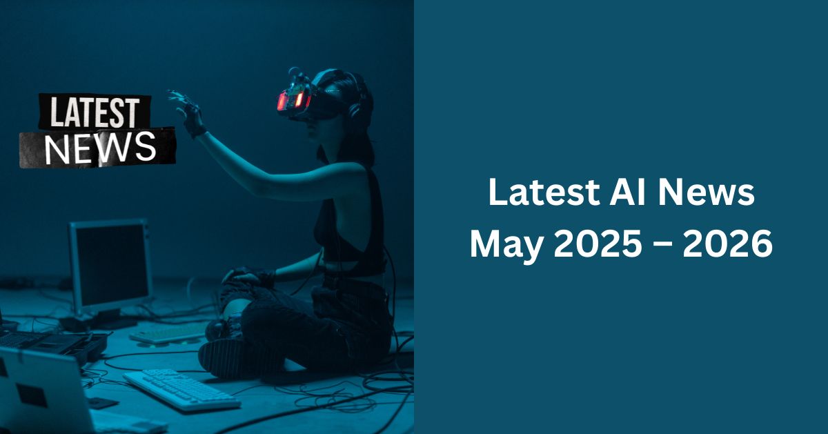 "Futuristic AI technology concept representing latest AI news May 2025 including agents, healthcare, and marketing innovations."